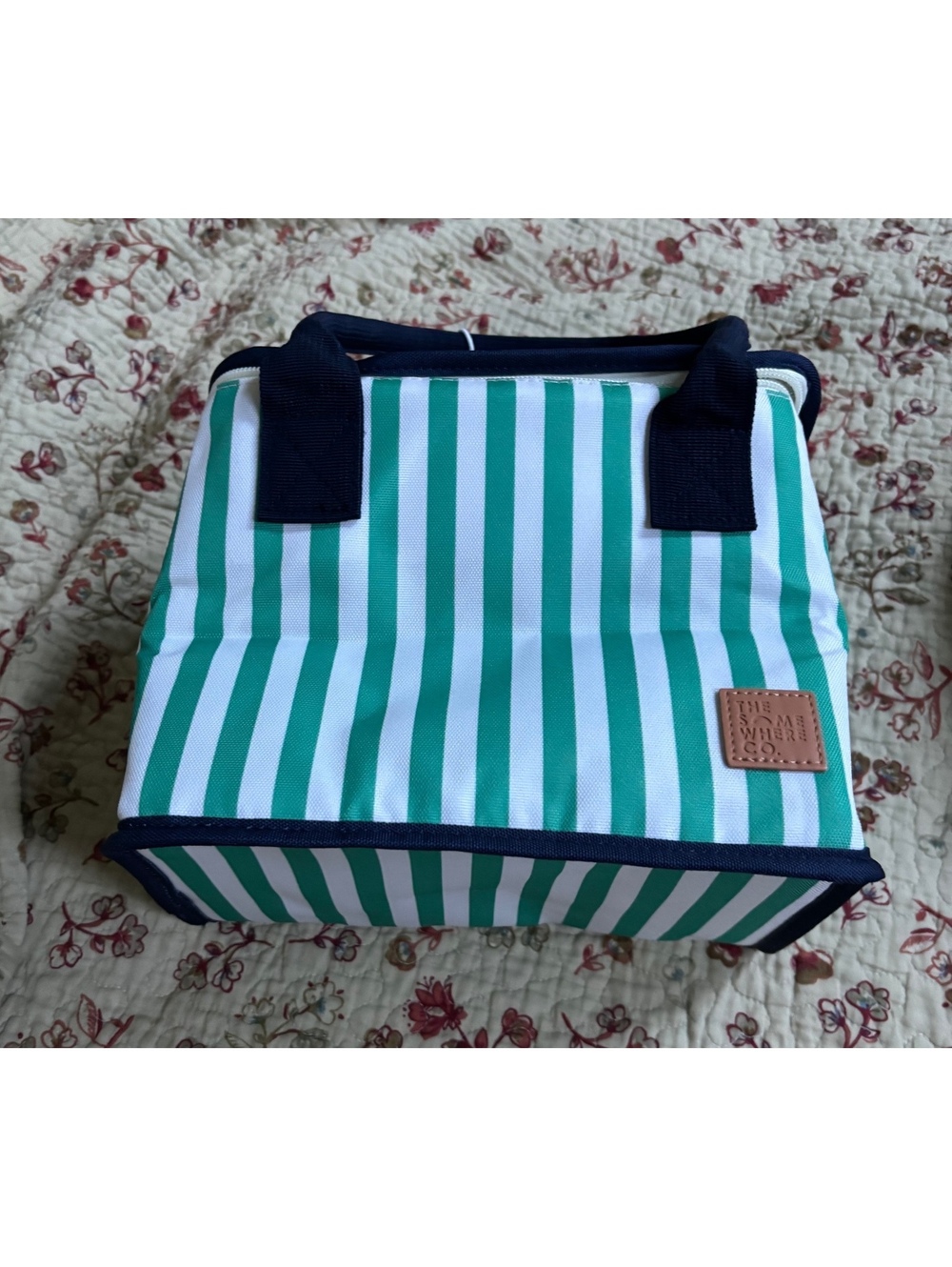 The Somewhere Co. Riviera Luxe Lunch Bag Green and White Stripes